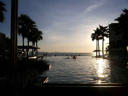swimming pool by the seaの写真素材