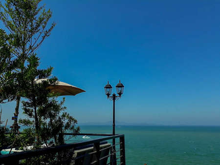 lantern with sea backgroundの写真素材