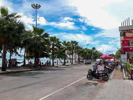 Palm-lined beach roadのeditorial素材