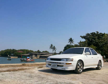 A white sedan - rearのeditorial素材