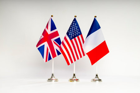 State flags of the USA and China on a light background. Flags.の写真素材