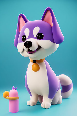 Dog breed Husky. Digitally generated white and purple toy dog.