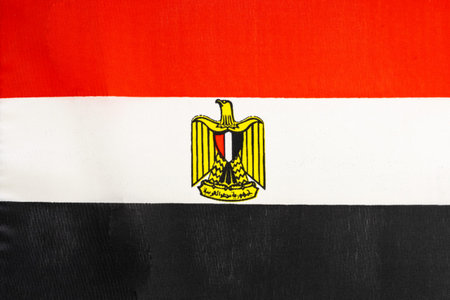 National flag of the state of Egypt close-up. State background. Flags.