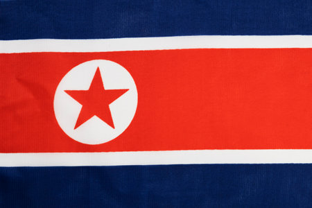 National flag of the state of North Korea close-up. State background. Flags.の写真素材