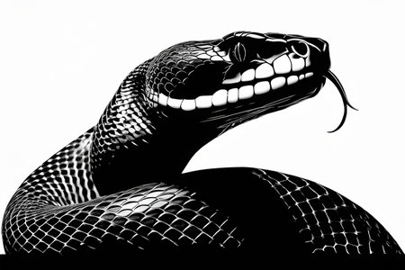 Snake silhouette black and white sketch on a white background. illustration. Snakes.の写真素材