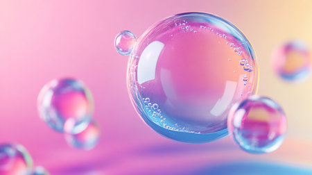 3d rendering, abstract purple background, air bubbles, wallpaper with glass balls. Illustration. Backgrounds.の写真素材