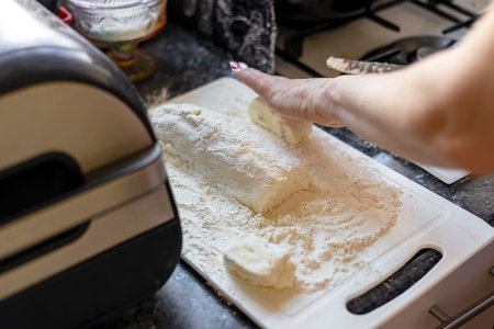 Woman making a dish. View from above, close-up.