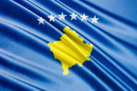 Waving national flag of Kosovo, 3D illustration.の写真素材