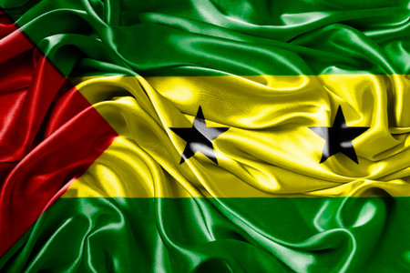 Waving national flag of Sao Tome, 3D illustration. Flags.の写真素材