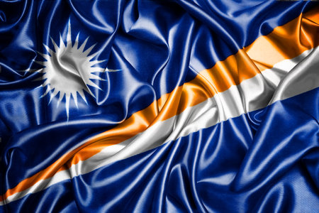 Waving national flag of the Marshall Islands, 3D illustration. Flags.