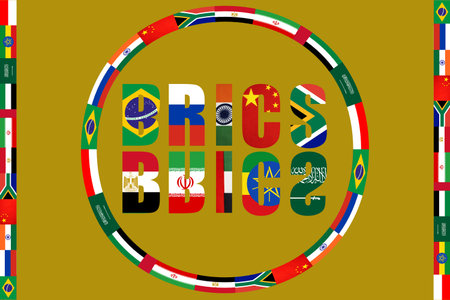 BRICS countries. National flags, icons set. images of flags of Brazil, Russia, South Africa, India,...