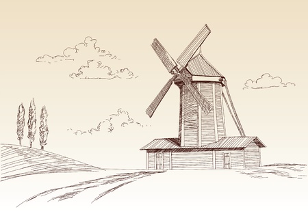 landscape with millのイラスト素材