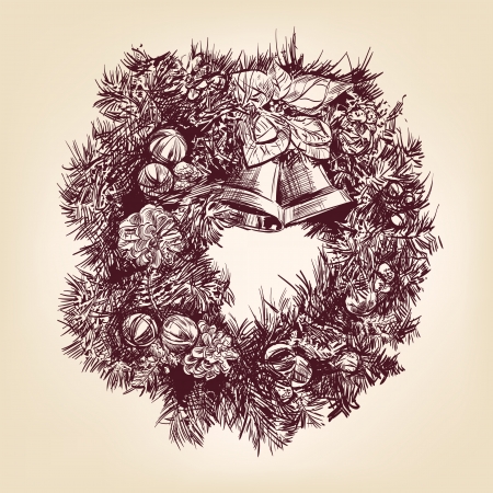 christmas wreath hand drawn vintageのイラスト素材