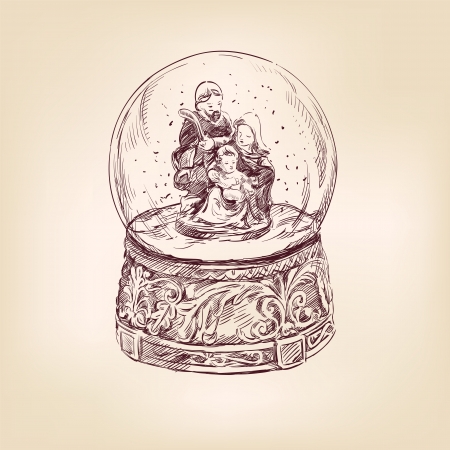 christmas snow globe hand drawnのイラスト素材