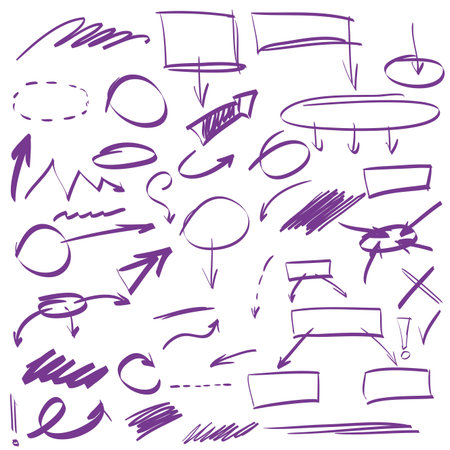 Set of many hand-drawn arrows isolatedのイラスト素材