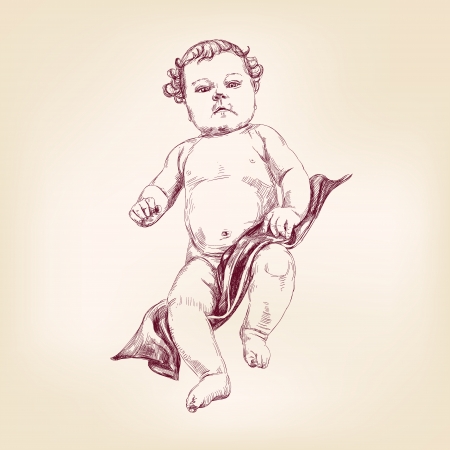 baby in diapers hand drawn vector llustrationのイラスト素材