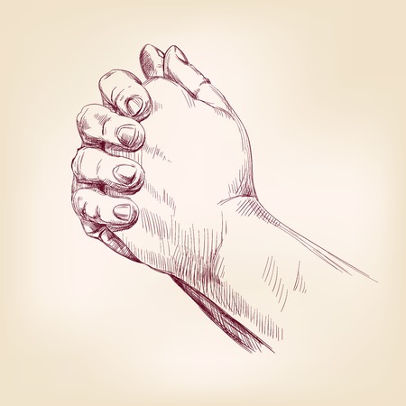 Praying Hands drawing vector illustration realistic sketchのイラスト素材