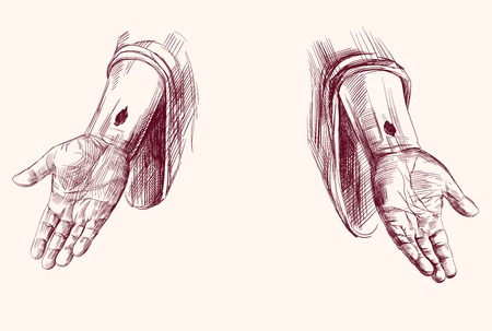 hands of Jesus Christ  isolated hand drawn vector llustrationのイラスト素材