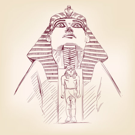 Tutankhamun Egyptian Pharaoh hand drawn vector llustrationのイラスト素材