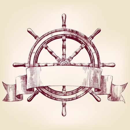 ship steering wheel vintage drawing vector illustrationのイラスト素材