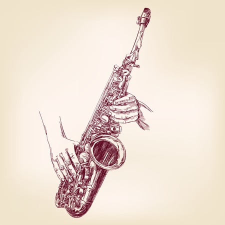 saxophone hand drawn vector llustration realistic sketchのイラスト素材