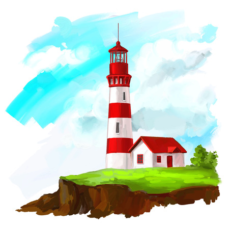 lighthouse vector illustration  hand drawn  painted watercolorのイラスト素材