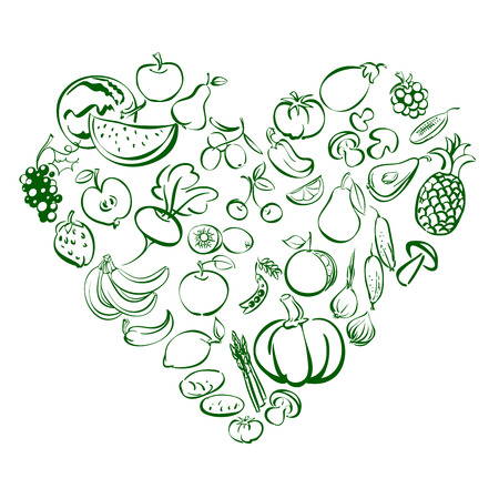 Heart from food fruits and vegetables icon  sketch vector illustrationのイラスト素材