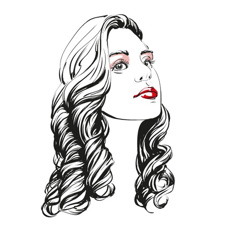 beautiful woman face hand drawn illustration sketchのイラスト素材