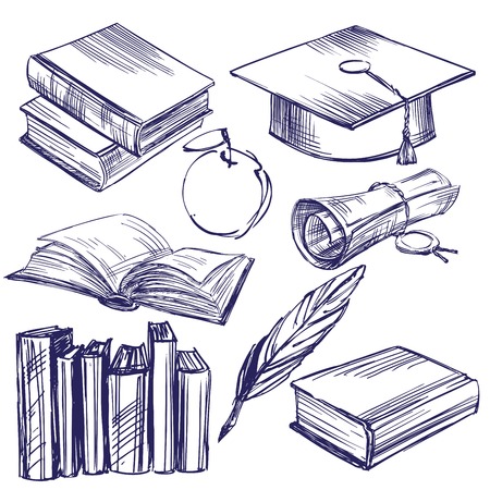 Books, education vintage set hand drawn vector llustration sketchのイラスト素材
