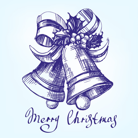 Christmas bells hand drawn vector llustration realistic sketchのイラスト素材