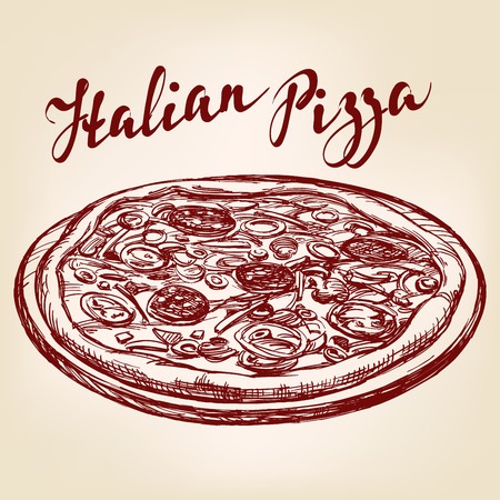 Italian pizza hand drawn vector llustration realistic sketchのイラスト素材