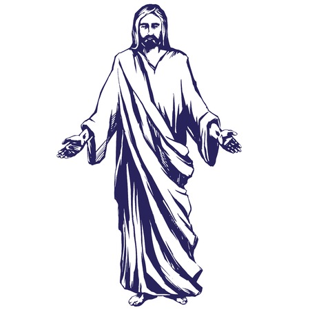 Jesus Christ, the Son of God , symbol of Christianity hand drawn vector illustration sketchのイラスト素材