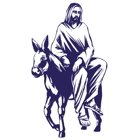 palm Sunday, Jesus Christ rides on a donkey into Jerusalem , symbol of Christianity hand drawn vector illustration sketchのイラスト素材