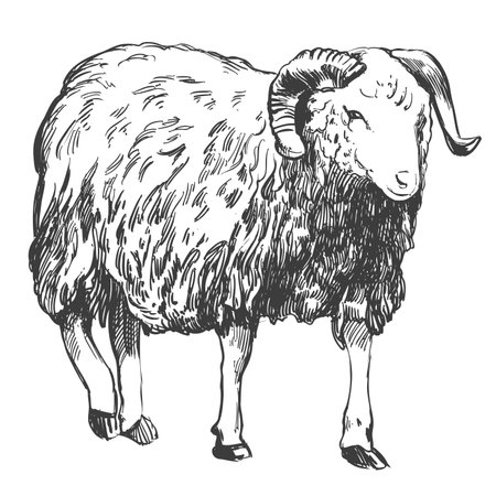 Sheep hand drawn vector illustration realistic sketchのイラスト素材