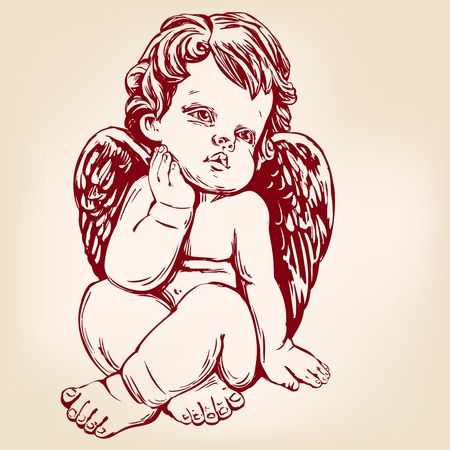 angel or cupid, little baby greeting card hand drawn vector illustration realistic sketchのイラスト素材