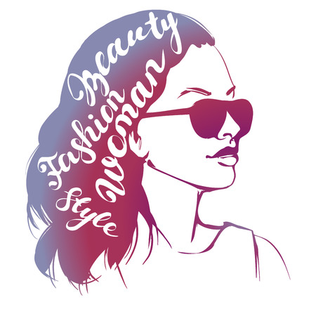 Girl in sunglasses, beautiful woman face vector illustration sketchのイラスト素材