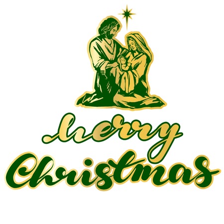 Christmas story. Mary, Joseph and the baby Jesus, Son of Godのイラスト素材