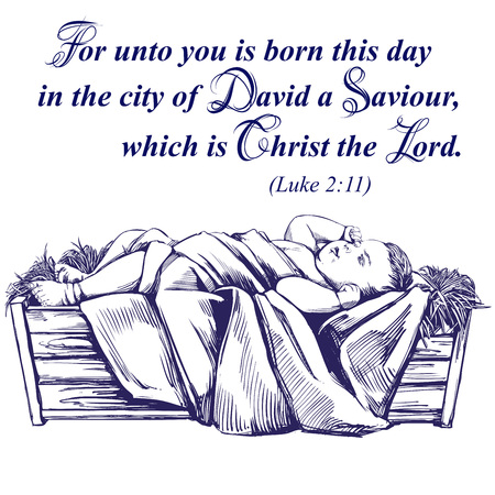 Christmas story. Christmas night , baby Jesus in the manger, Son of God , symbol of Christianity hand drawn vector illustration.のイラスト素材