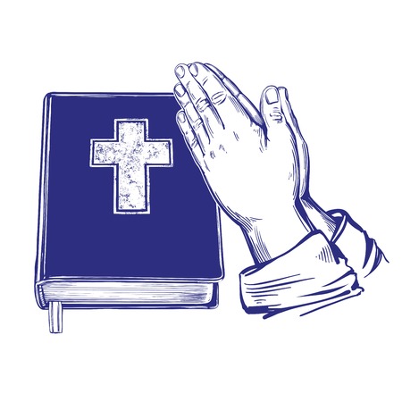 Praying Hands , Bible, gospel, the doctrine of Christianity, symbol of Christianity hand drawn vector illustration sketch.のイラスト素材