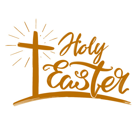 Holy Easter holiday religious calligraphic text , cross symbol of Christianity hand drawn vector illustration sketchのイラスト素材