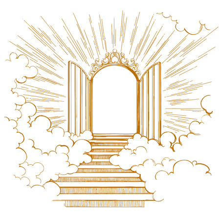 Gates of Paradise, entrance to the heavenly city, meeting with God, symbol of Christianity hand drawn vector illustration sketchのイラスト素材