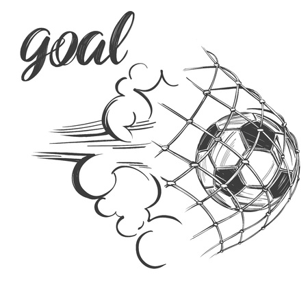 football, soccer ball, sports game, emblem sign, hand drawn vector illustration sketchのイラスト素材