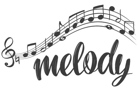 musical notes icon, love music, calligraphy text hand drawn vector illustration sketch.のイラスト素材