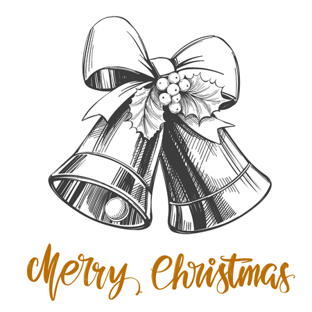 Christmas bells Calligraphy lettering text symbol of Christianity hand drawn vector illustration sketchのイラスト素材
