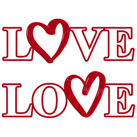 Love text heart logo collection , vector illustration sketch isolated on white backgroundのイラスト素材