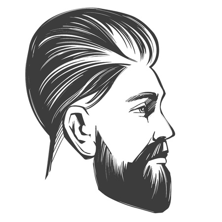 Bearded man in profile, barbershop, hairstyle, haircut, hand drawn vector illustration realistic sketch.のイラスト素材