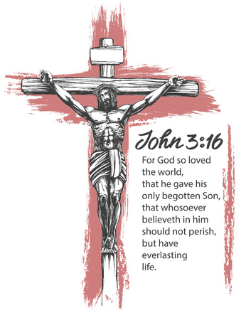 Jesus Christ, the Son of God, crucified on a wooden cross, symbol of Christianity hand drawn vector illustration sketchのイラスト素材