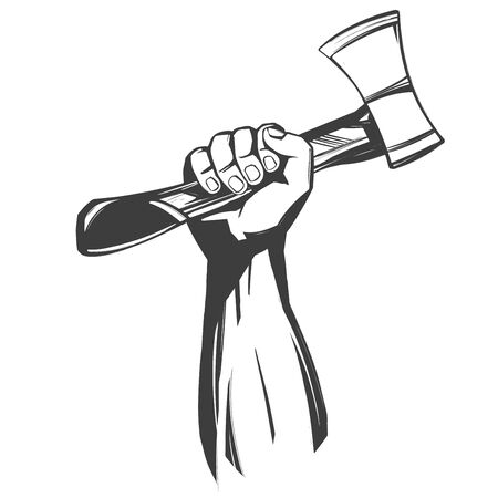 hand holding a hatchet, tools icon cartoon hand drawn vector illustration sketchのイラスト素材