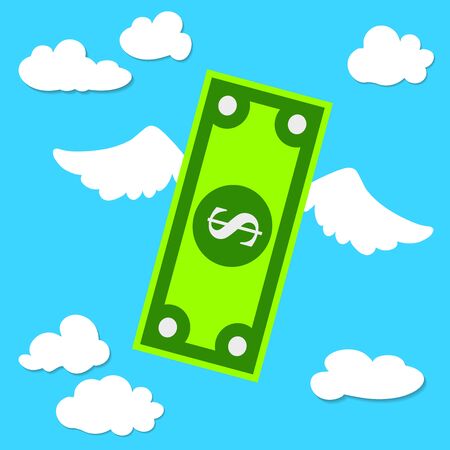 dollar with wings flies through the sky, the financial market vector illustrationのイラスト素材