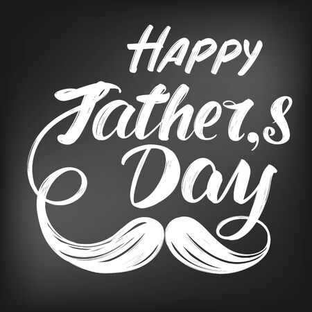 fathers day, family celebration, calligraphic text, emblem sign, hand drawn vector illustration sketch, drawn in chalk on a black boardのイラスト素材